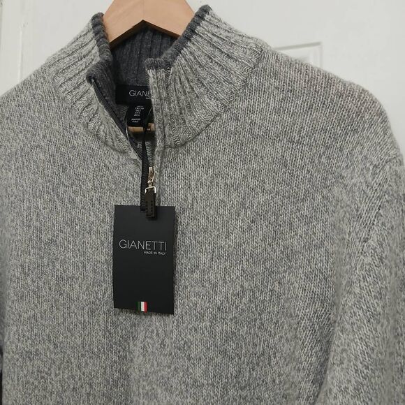 Gianetti mens large 1/4 zip Italian wool mockneck sweater gray - Picture 4 of 8
